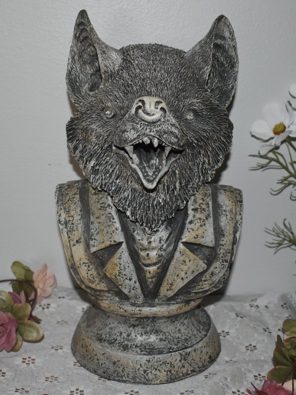 Victorian Gothic Vampire Bat Bust Statue Spooky Halloween Decor -see description